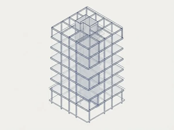 Isometric structural building model illustrating BIM coordination
